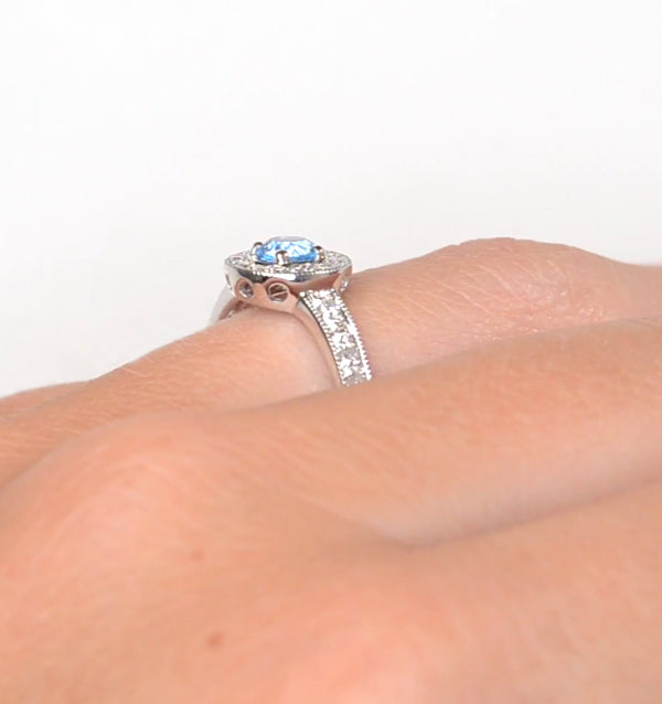 0.35CT Blue Topaz And Diamond 9K White Gold Ring